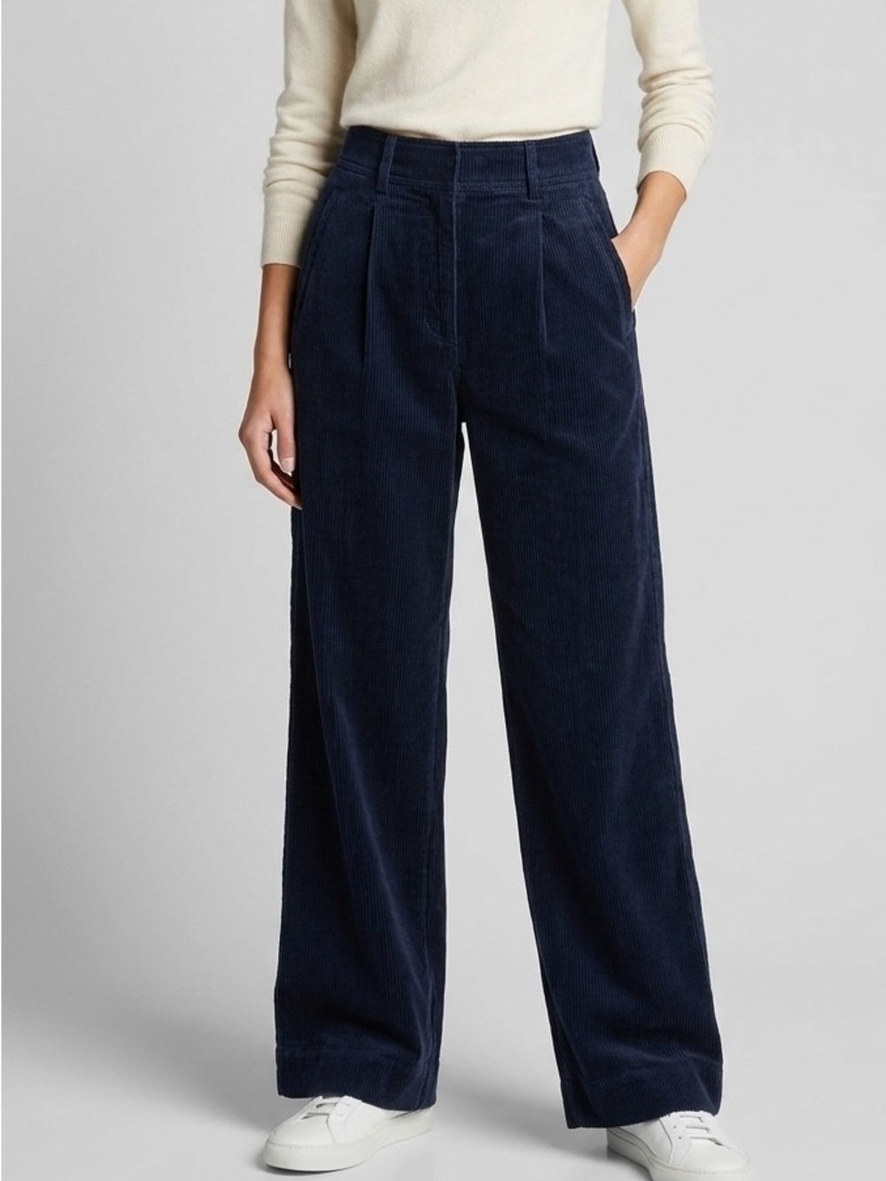 Everlane Way-High Slouchy Corduroy Pant Navy Blue 4 Pleated Relaxed Tailoring